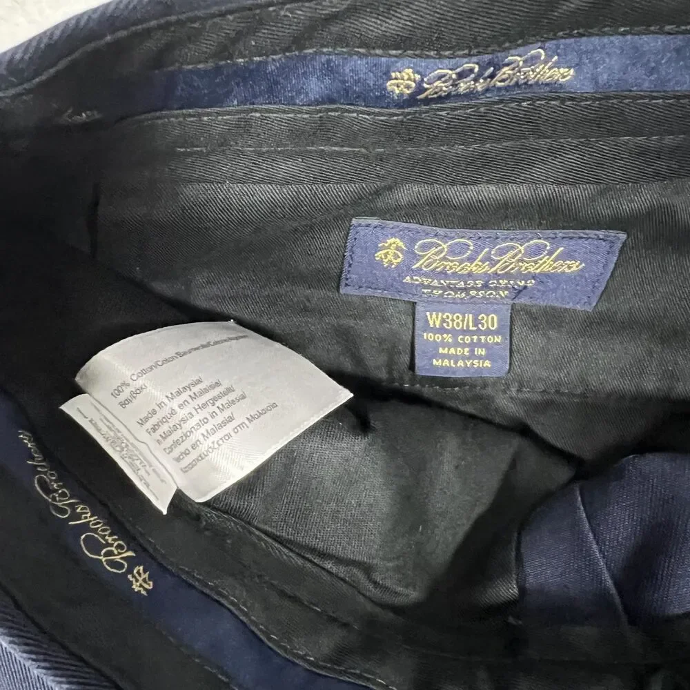 Brooks Brothers Advantage Chino Thompson Mens 38x30 Navy Pleated Cuffed Pants